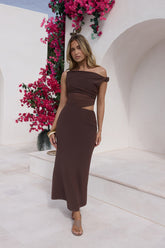 Summer Moon Off The Shoulder Maxi Dress Brown