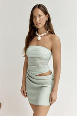 Call Me Darling Strapless Mesh Mini Dress Sage