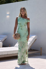 Scenic Dreams Mesh Off Shoulder Maxi Dress Sage